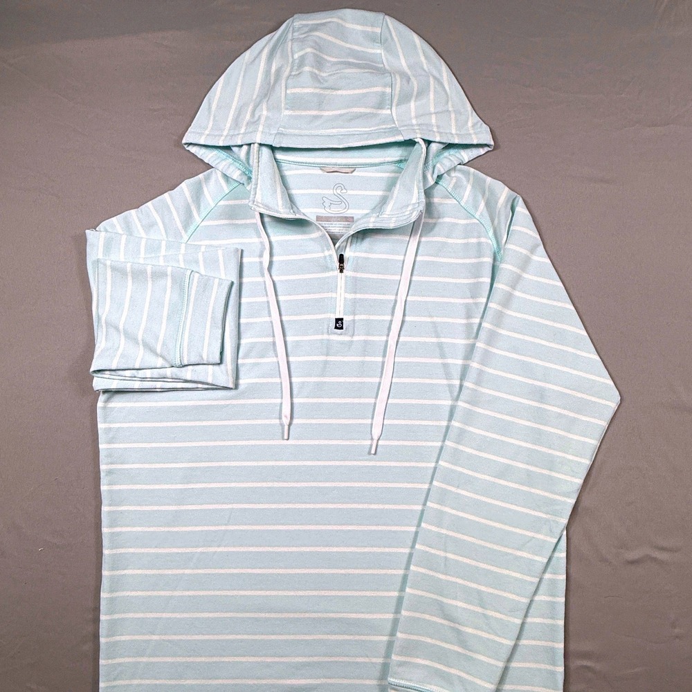 Swannies Mens Large Light Blue White Striped Quarter Zip Golf Hoodie Pullover - Picture 3 of 9